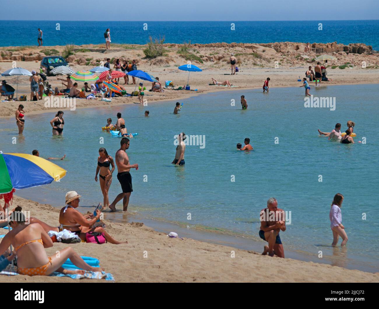 Stavros Beach near Chania in Crete, which featured in the film Zorba the Greek Stock Photo
