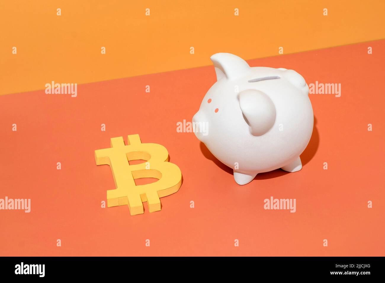 Bitcoin blockchain technology or mining money vitrual economy and piggy bank.  Minimal creative concept of crypto business profit in crisis and financi  Stock Photo - Alamy