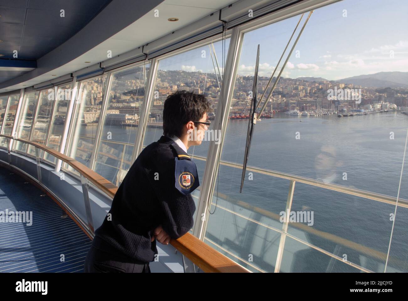 Genoa (Italy), Academy of the Merchant Navy, advanced specialization school for the professions of the sea; educational visit on a cruising ship in Genoa harbor Stock Photo