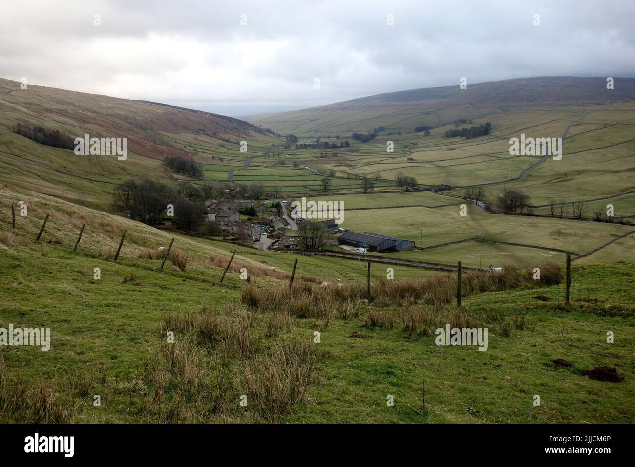 The Farming Hamlet of Halton Gill in Littondale from the Path to Raisgill in Langstrothdale, Yorkshire Dales National Park, England, UK. Stock Photo