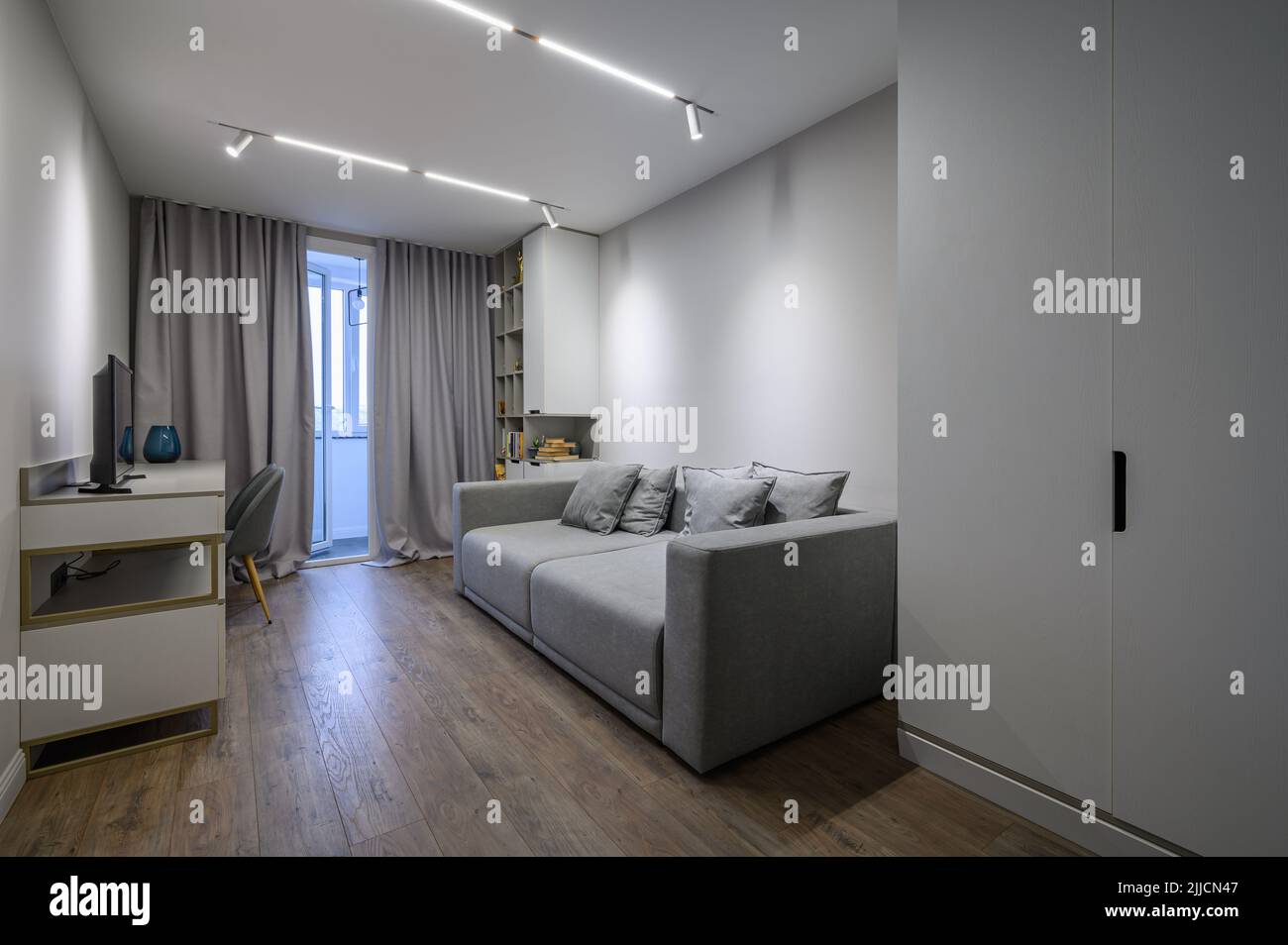 Grey luxury bedroom with elegant and modern details Stock Photo - Alamy