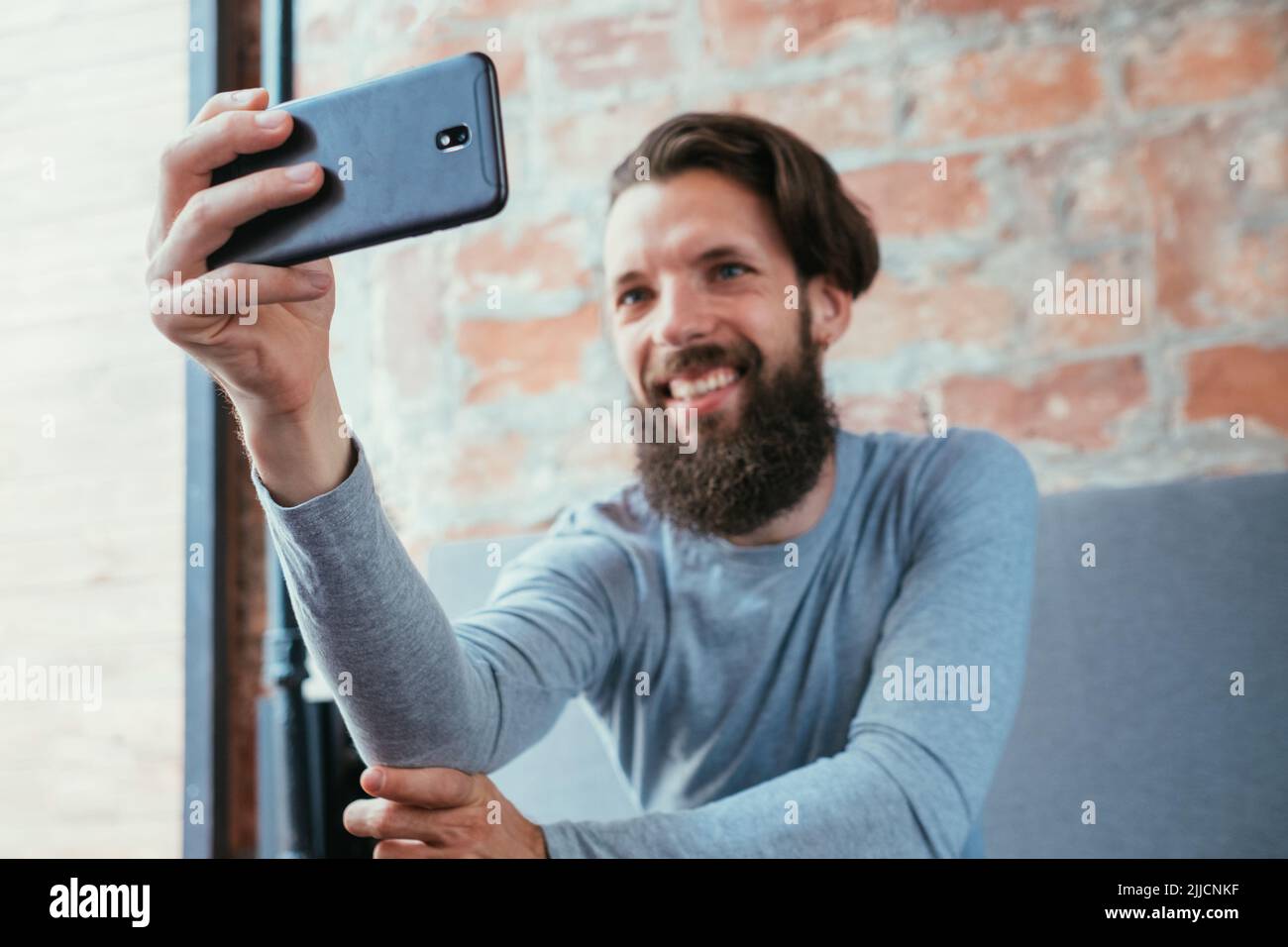 social media influencer blog selfie mobile photo Stock Photo
