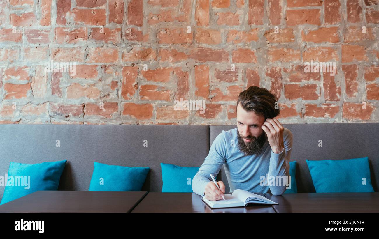 think brainwork ideas generation man writing plan Stock Photo