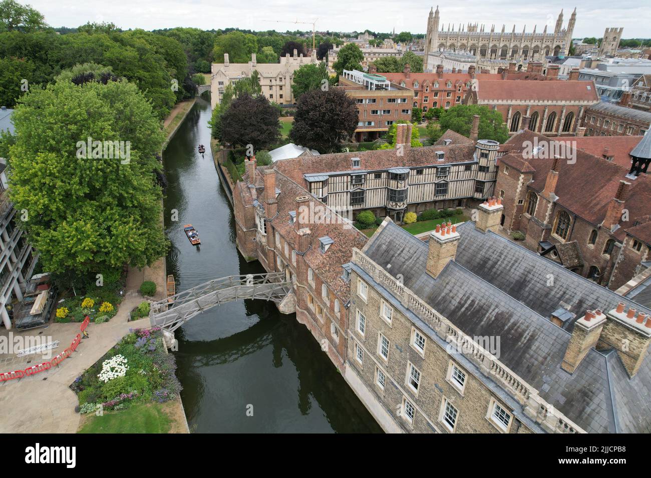 Queens' College Cambridge City centre UK drone aerial view Stock Photo