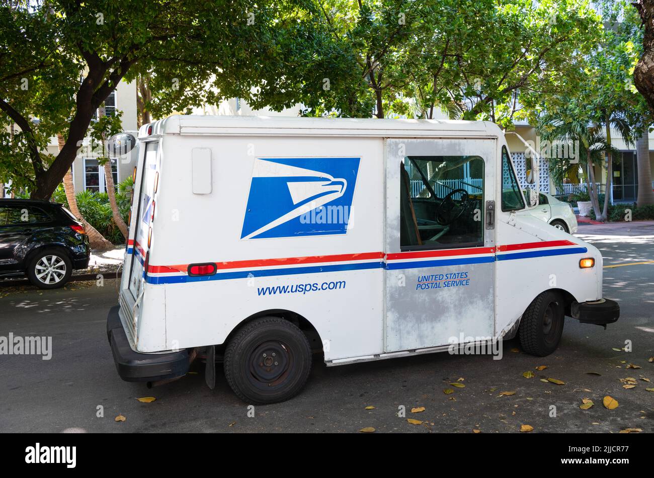 Miami Beach, Florida USA March 23, 2021 usps postal sevice truck