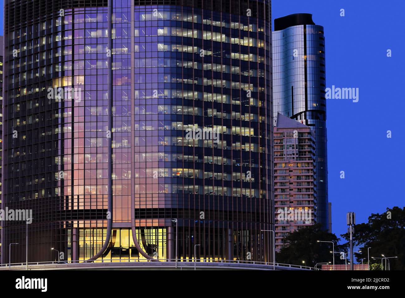 103 Skyscrapers at twilight seen from across the river. Brisbane CBD-Australia. Stock Photo