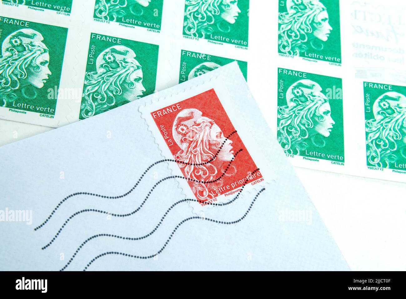 The red stamp of the French Post Office will disappear Stock Photo