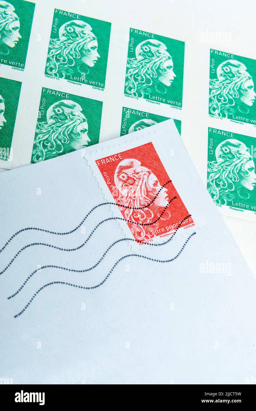 The red stamp of the French Post Office will disappear Stock Photo