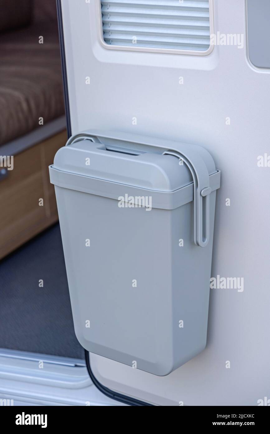 Door Mounted Trash Can With Lid Camper Van Stock Photo Alamy