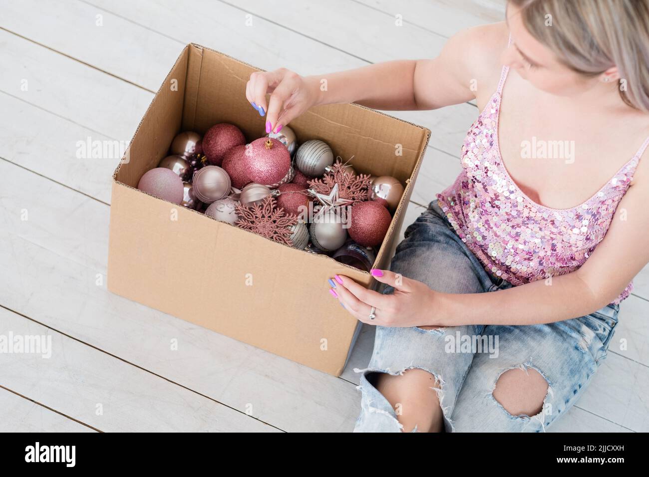 new year home decoration adornment ball mix box Stock Photo