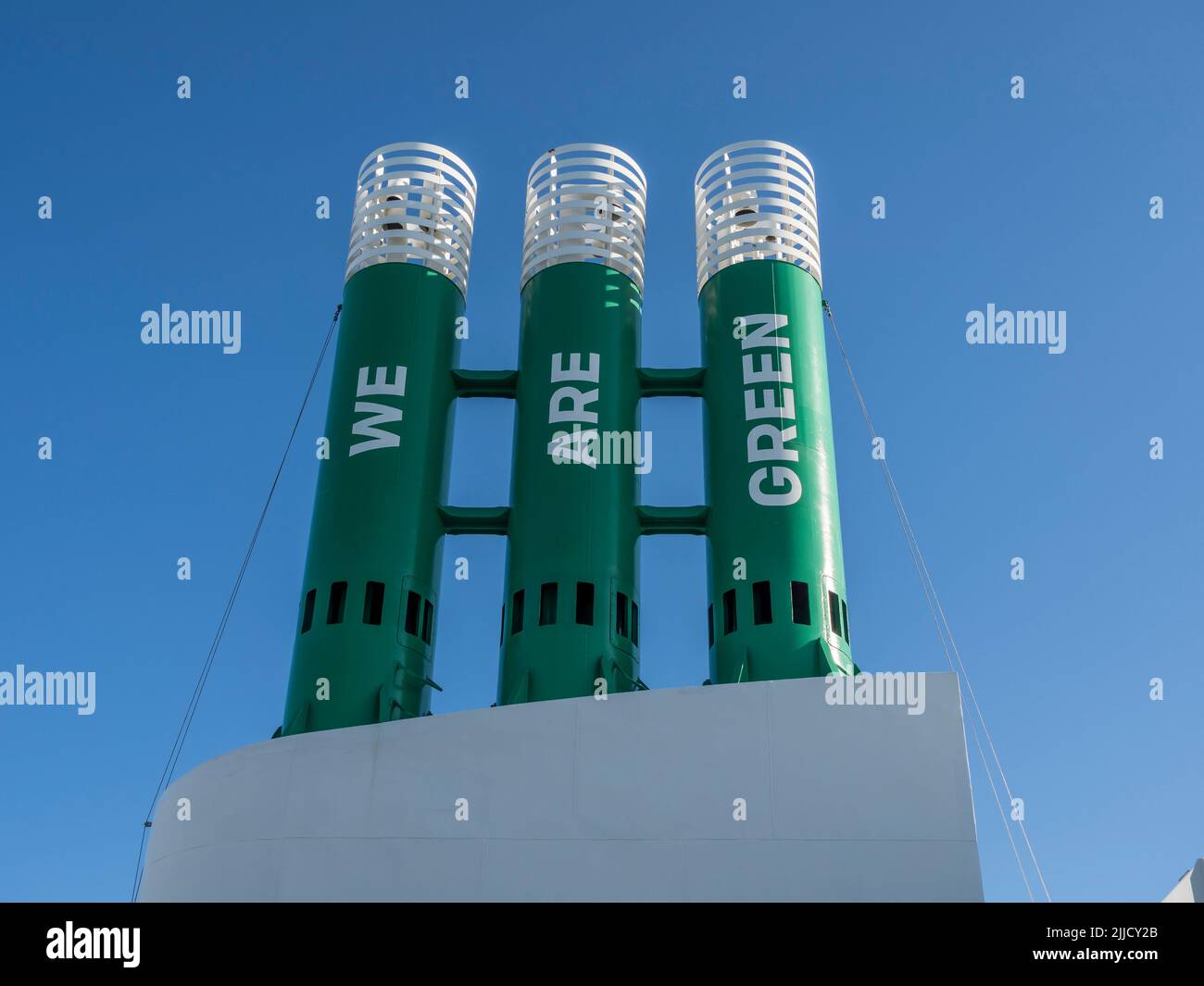 Chimney of the ferry  Hanstholm-Bergen , Danmark-Norway (Fjordline) Stock Photo