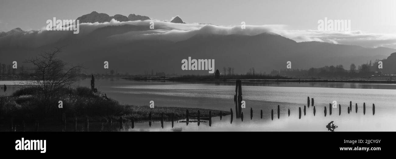 Visual Reference: Panoramic Shot City Lake Black And White Stock Photos Images