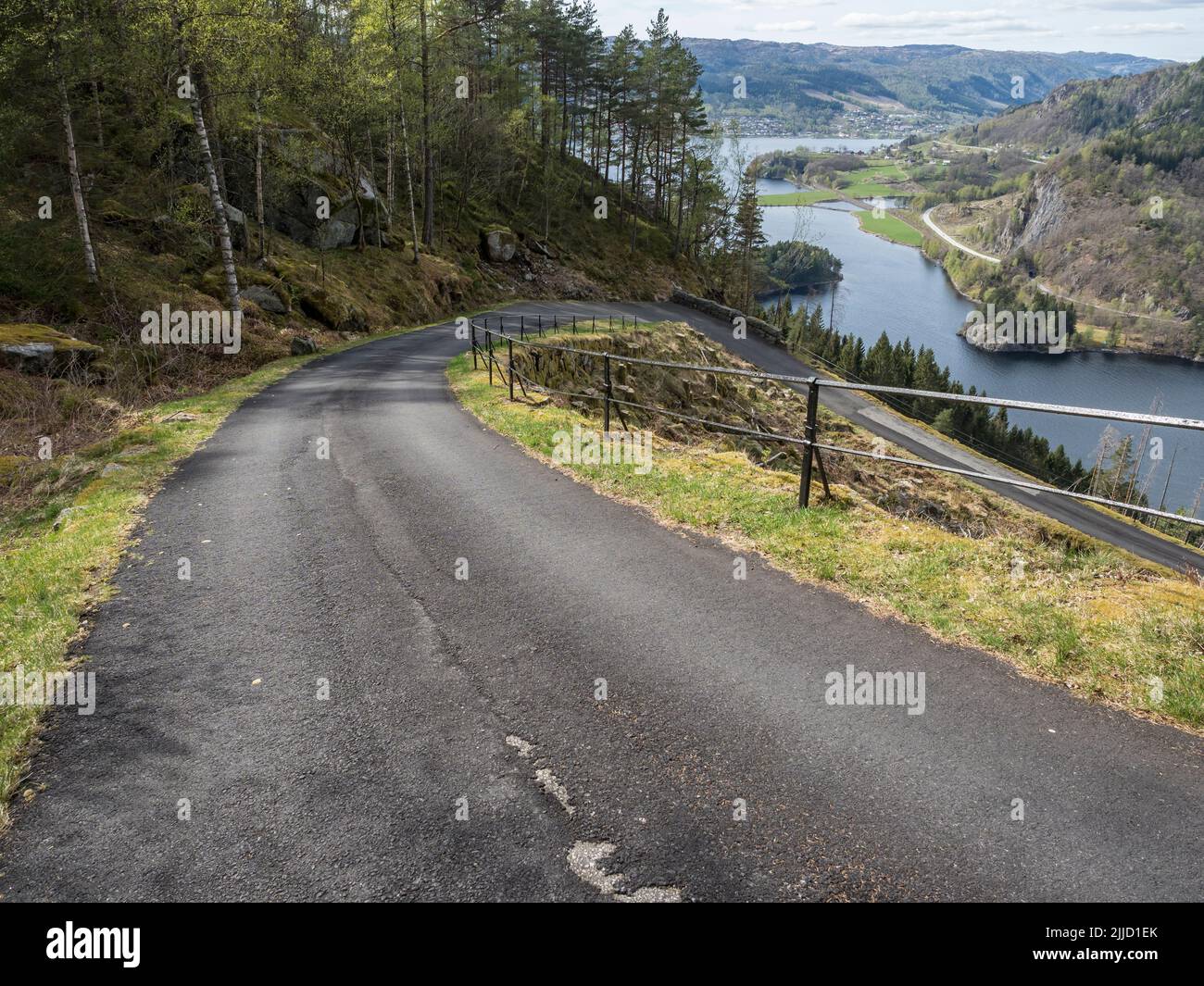 historical mountain pass Tronasen, steep winding road north of Flekkefjord, southern norwegian coast, Norway Stock Photo