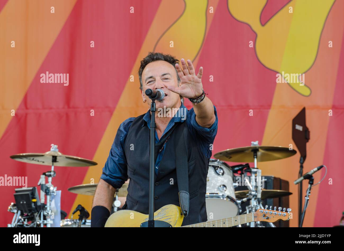 Bruce Springsteen singing at the New Orleans Jazz and Heritage Festival on April 29, 2012 Stock Photo