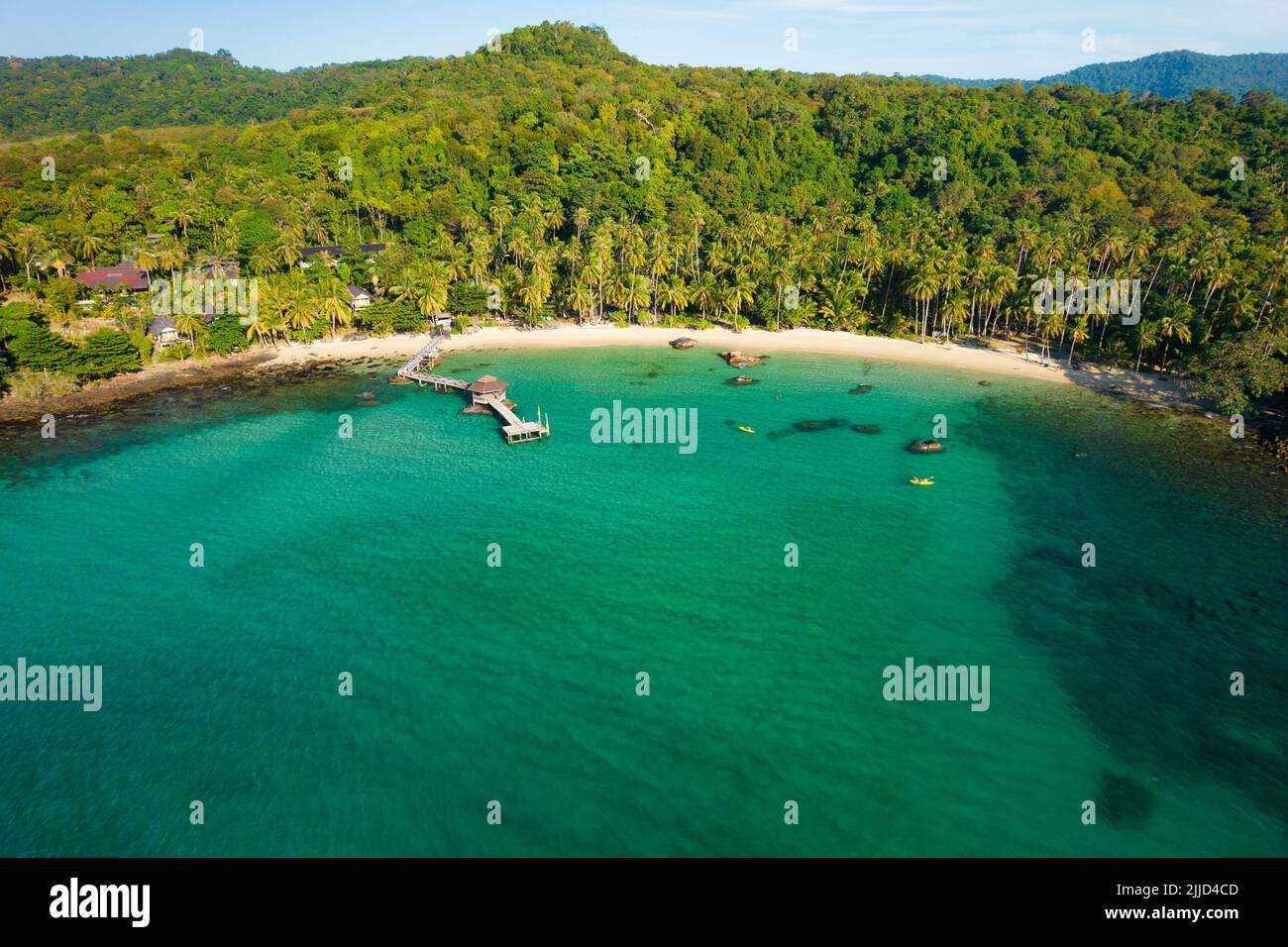 Beach and forest aerial view in Ko Khood island, Thailand Stock Photo