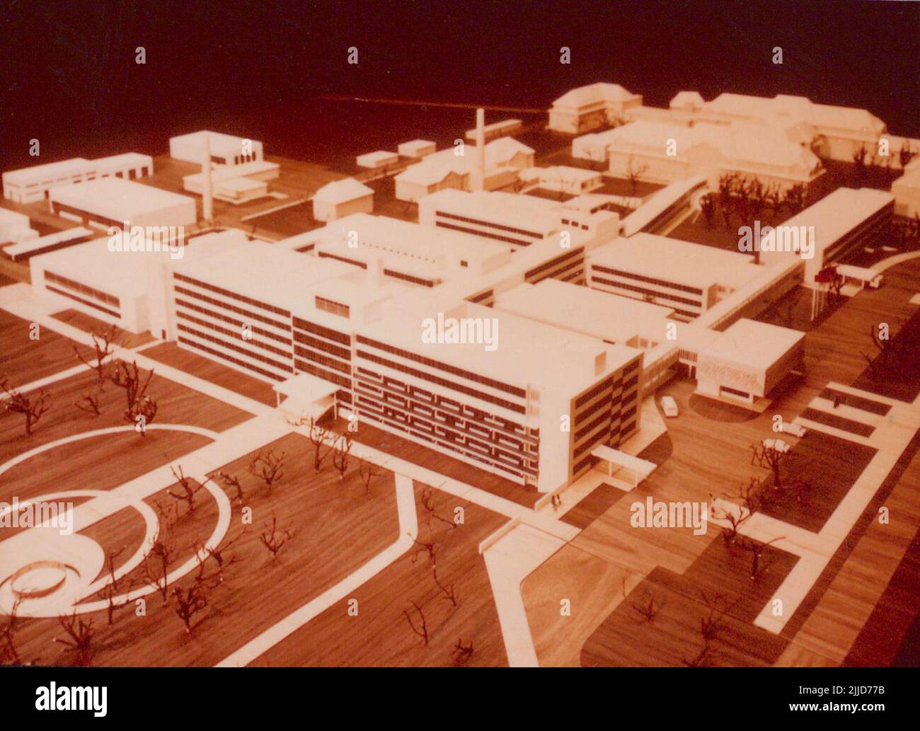 Hospital models. Hospital models of Berlin and Cottbus. Kistelegdi Collection István Kistelegdi, the Ybl-prize winner architect and professor emeritus of the Faculty of Engineering and Information Technology of the University of Pécs, donated his photo collection, which was made during his scholarly activities, to Csorba Gyz Könyvtár Library’s the Local History Collection of Csorba Gyz Könyvtár Library. Kistelegdi prepared the 3037 digitalized photos between 1972 and 1988 as an architectural designer of BARANYATERV and later PÉCSITERV. The collection partly covers the state constructions imple Stock Photo