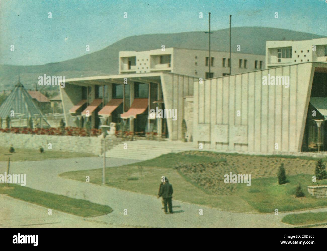 Olympics restaurant. Postcard of the Olimpia Restaurant in Pécs. The Local History Collection of Csorba Gyz Könyvtár Library has been collecting photos and postcards related to Baranya County since January 1966. According to the data updated on 1st February 2016, the collection consists of 11,565 copies. As the result of the digitisation project that started in 2012, the Collection includes about 59,000 black-and-white and coloured records of different sizes and types, which are searchable through the electronic catalogue. The famous postcard collector Tibor Endre Tóth has procured a postcard- Stock Photo