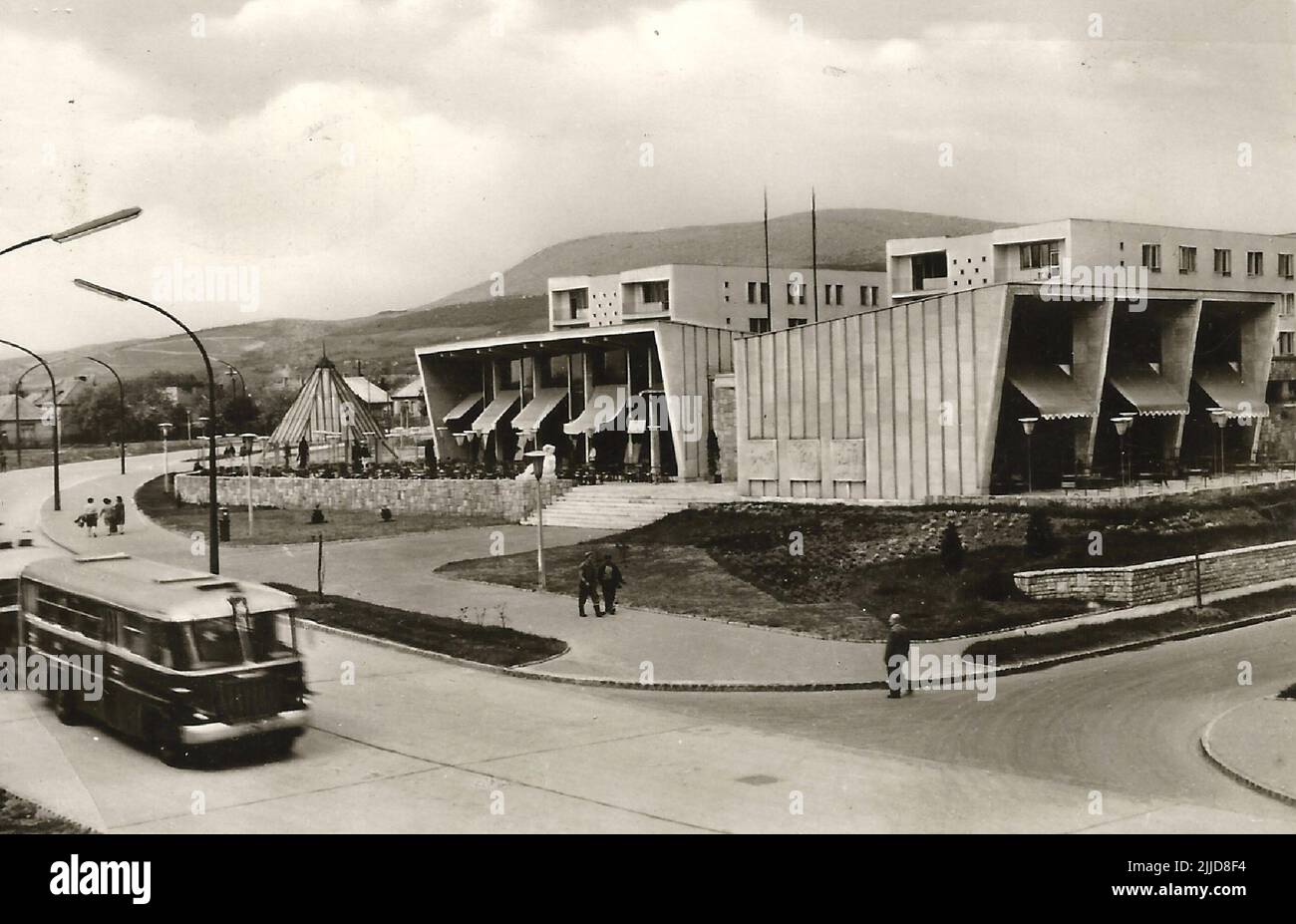 Olympics Restaurant in Urani City in 1971. Olimpia Restaurant in Uránváros in Pécs. The Local History Collection of Csorba Gyz Könyvtár Library has been collecting photos and postcards related to Baranya County since January 1966. According to the data updated on 1st February 2016, the collection consists of 11,565 copies. As the result of the digitisation project that started in 2012, the Collection includes about 59,000 black-and-white and coloured records of different sizes and types, which are searchable through the electronic catalogue. The famous postcard collector Tibor Endre Tóth has p Stock Photo