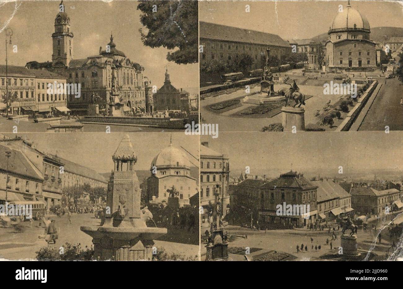 Image compilation of Széchenyi Square in Pécs. Postcard of the sights of Pécs, including the Széchenyi Square. The Local History Collection of Csorba Gyz Könyvtár Library has been collecting photos and postcards related to Baranya County since January 1966. According to the data updated on 1st February 2016, the collection consists of 11,565 copies. As the result of the digitisation project that started in 2012, the Collection includes about 59,000 black-and-white and coloured records of different sizes and types, which are searchable through the electronic catalogue. The famous postcard colle Stock Photo