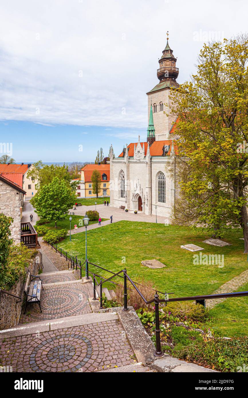 Visby Cathedral (Visby Sankta Maria Domkyrka) in the medieval town of Visby on the island of Gotland in the Baltic Sea off Sweden Stock Photo