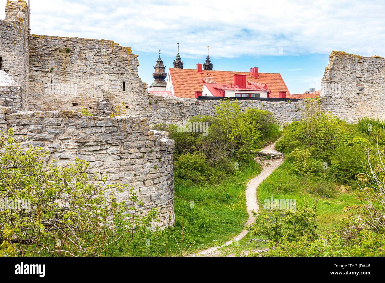 Visby City Wall (Visby Ringmur Visby Ring Wall) around the medieval town of Visby on the island of Gotland in the Baltic Sea off Sweden Stock Photo
