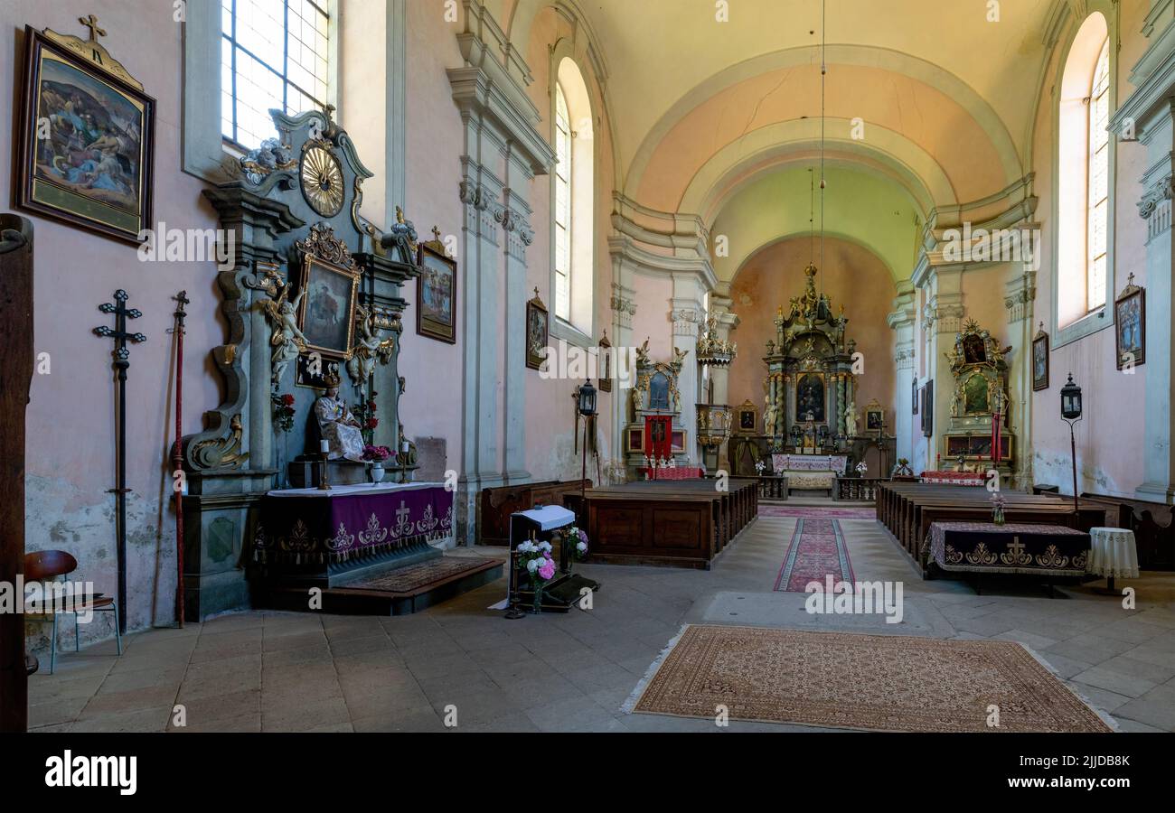 Interior of Church of Our Lady of Seven Sorrows - Czech historical city Rabštejn nad Střelou near Manětín - Czech Republic, Europe - Stock Image