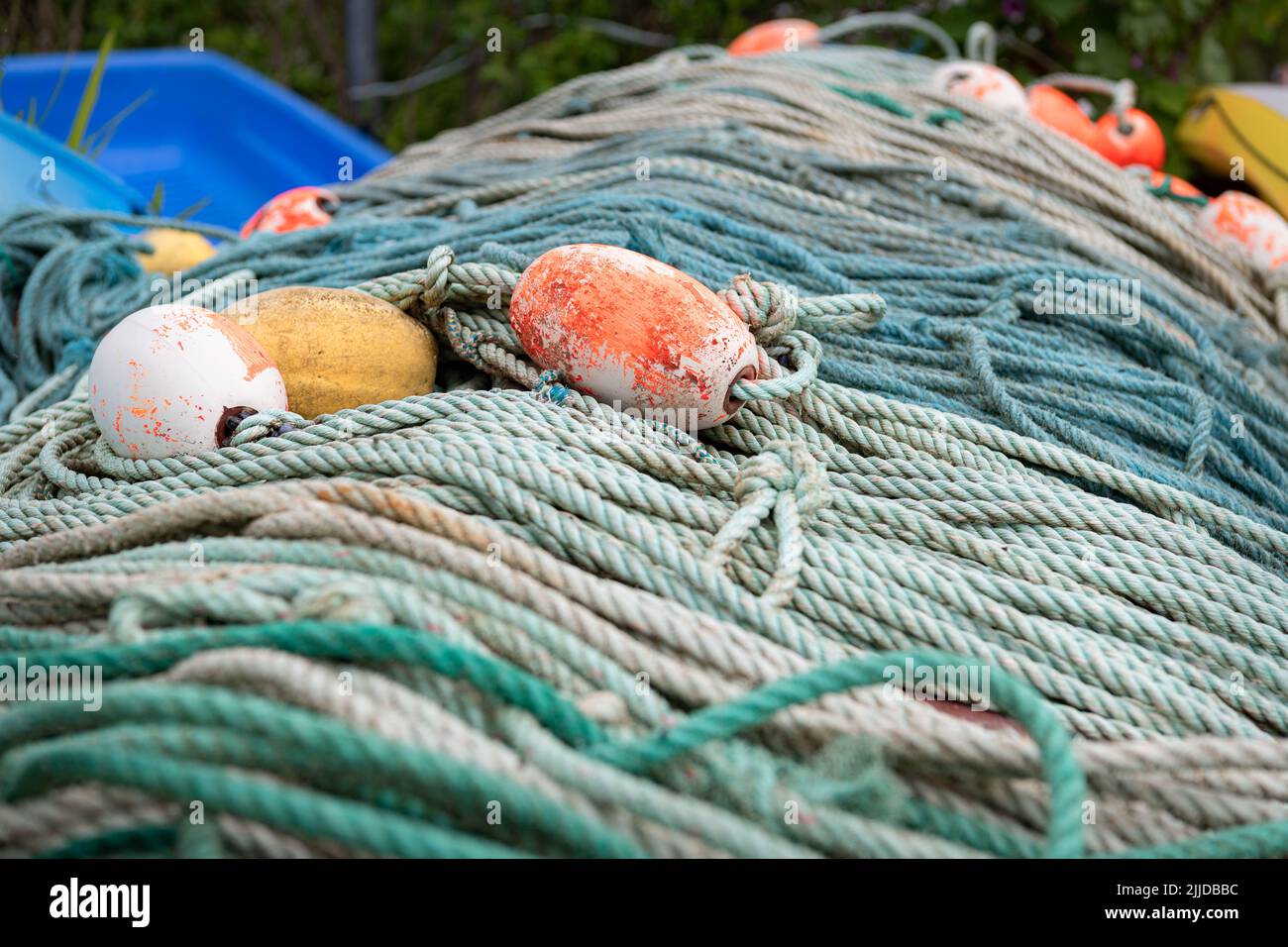Lobster Pot Connection Ropes stored on the Pier at Ventry Harbour in County Kerry, Ireland Stock Photo