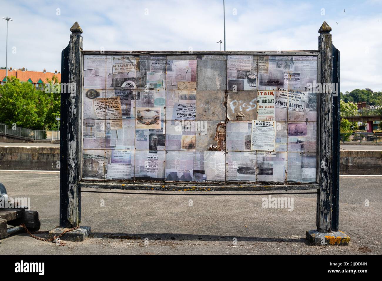 Vintage community notice board at Brunel Lock, Bristol, UK (Jul22 Stock