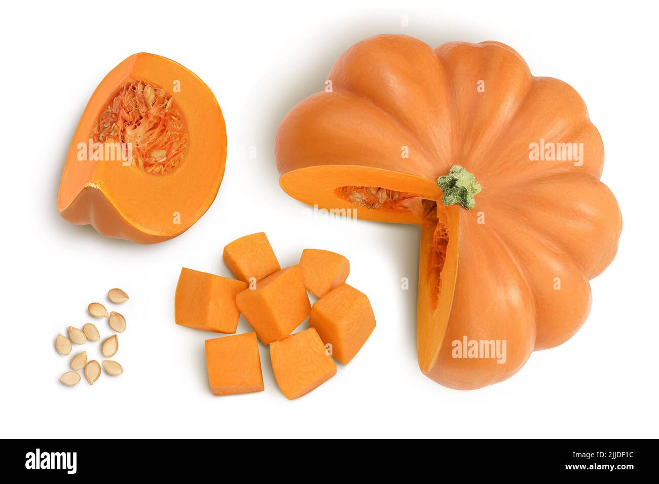 Fresh orange pumpkin isolated on white background with full depth of ...