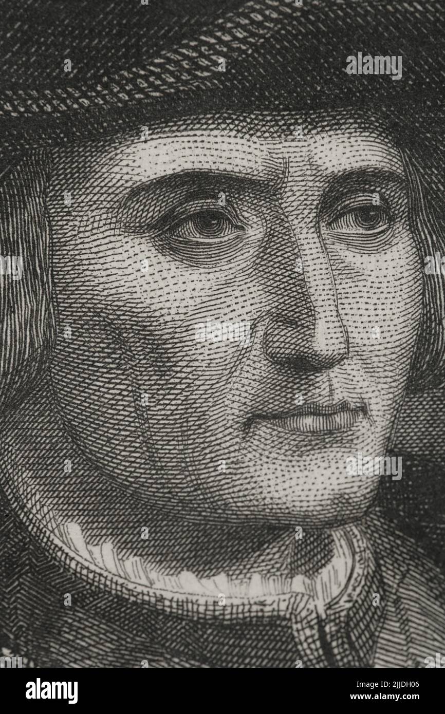 Martin Luther (1483-1546). German theologian and Augustinian friar. Portrait. Engraving by Geoffroy. Detail. Historia Universal, by César Cantú. Volume V. 1856. Stock Photo