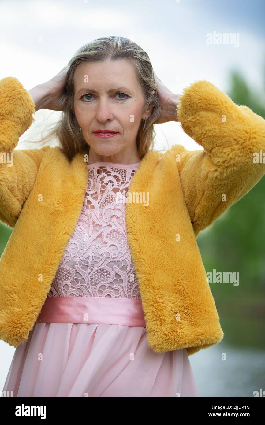 Portrait Of A Beautiful Middle Aged Woman Of European Appearance Fifty Year Old Woman Stock