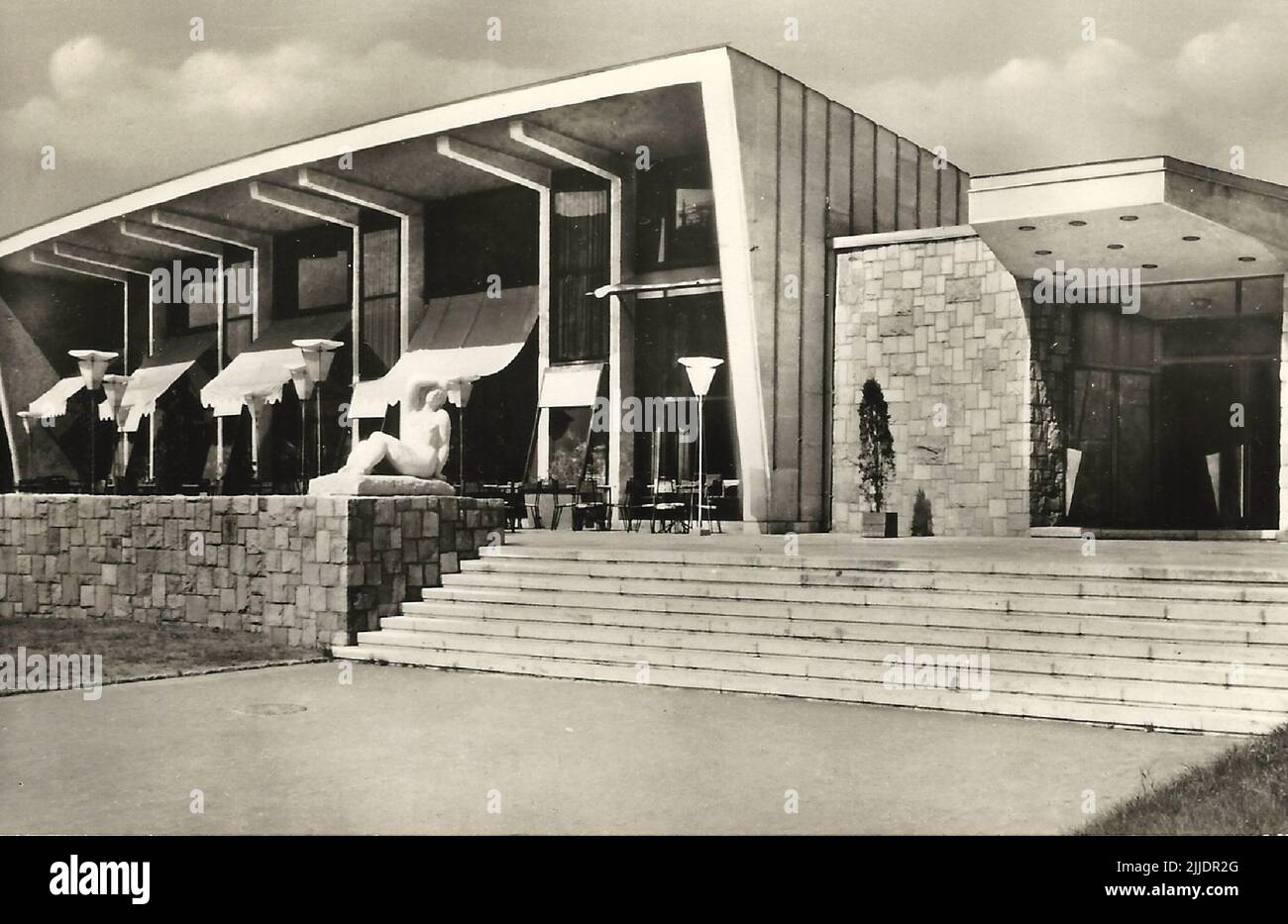 Olympics restaurant. Postcard of the Olimpia restaurant in Pécs. The Local History Collection of Csorba Gyz Könyvtár Library has been collecting photos and postcards related to Baranya County since January 1966. According to the data updated on 1st February 2016, the collection consists of 11,565 copies. As the result of the digitisation project that started in 2012, the Collection includes about 59,000 black-and-white and coloured records of different sizes and types, which are searchable through the electronic catalogue. The famous postcard collector Tibor Endre Tóth has procured a postcard- Stock Photo