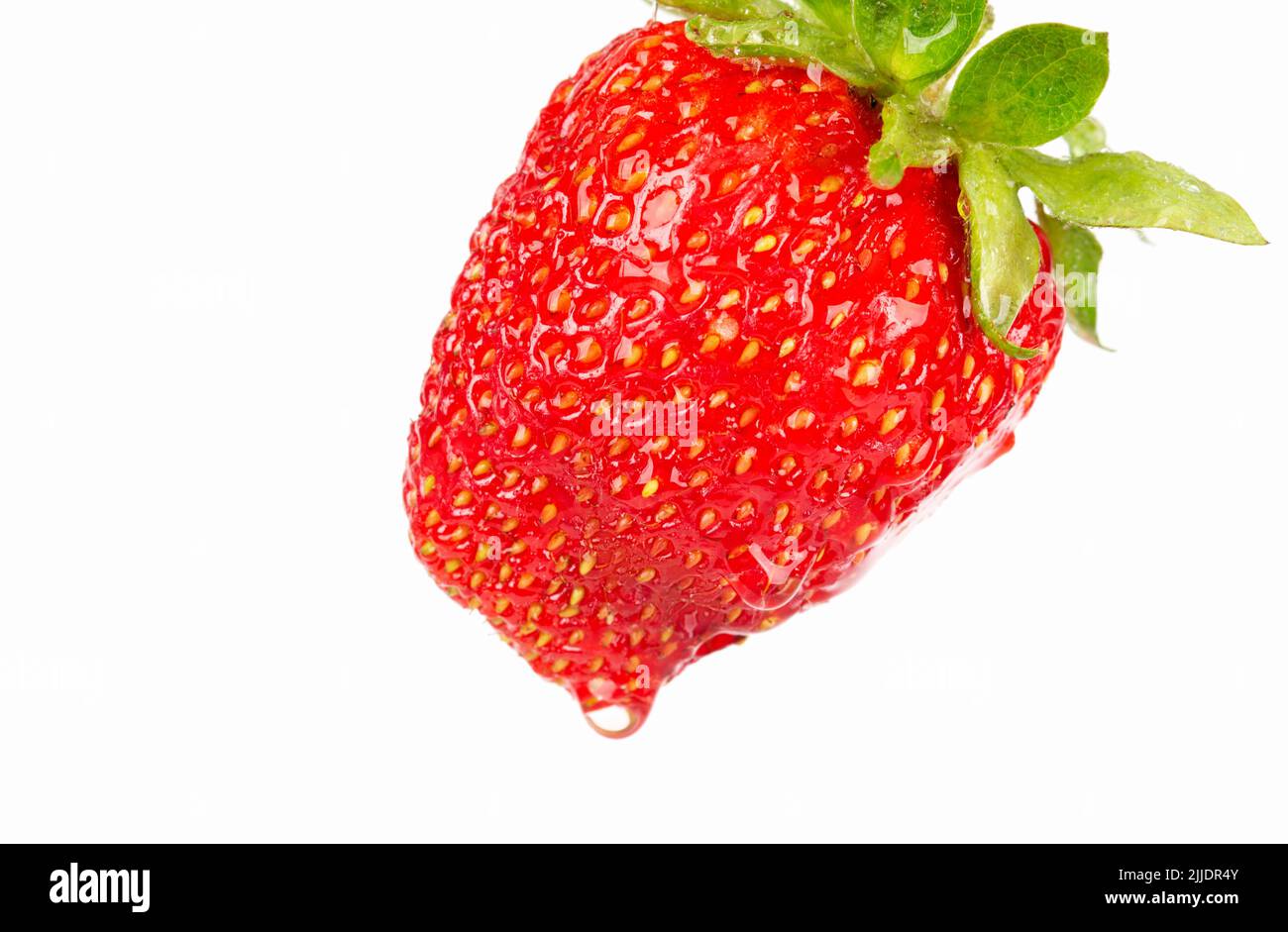 Delicious fresh red strawberries with a drop of water isolated on white ...