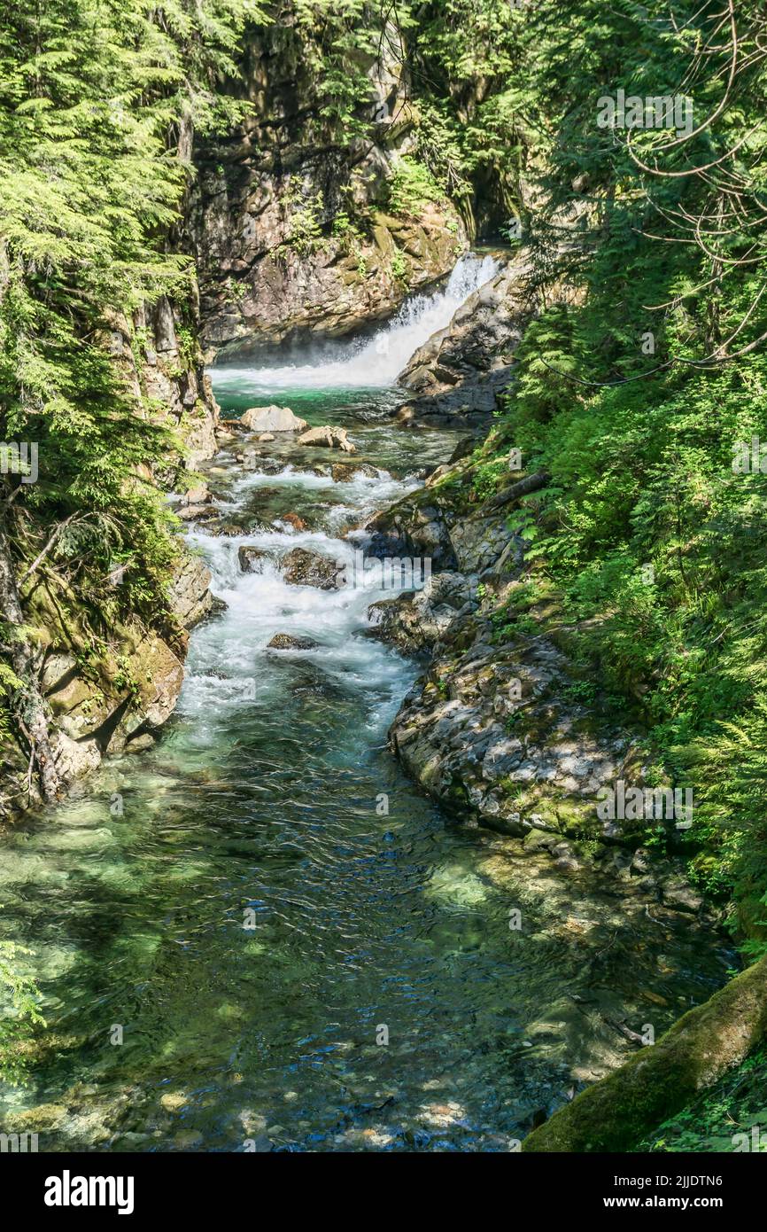 A small waterfall at Denny Creek in Washington State. Stock Photo