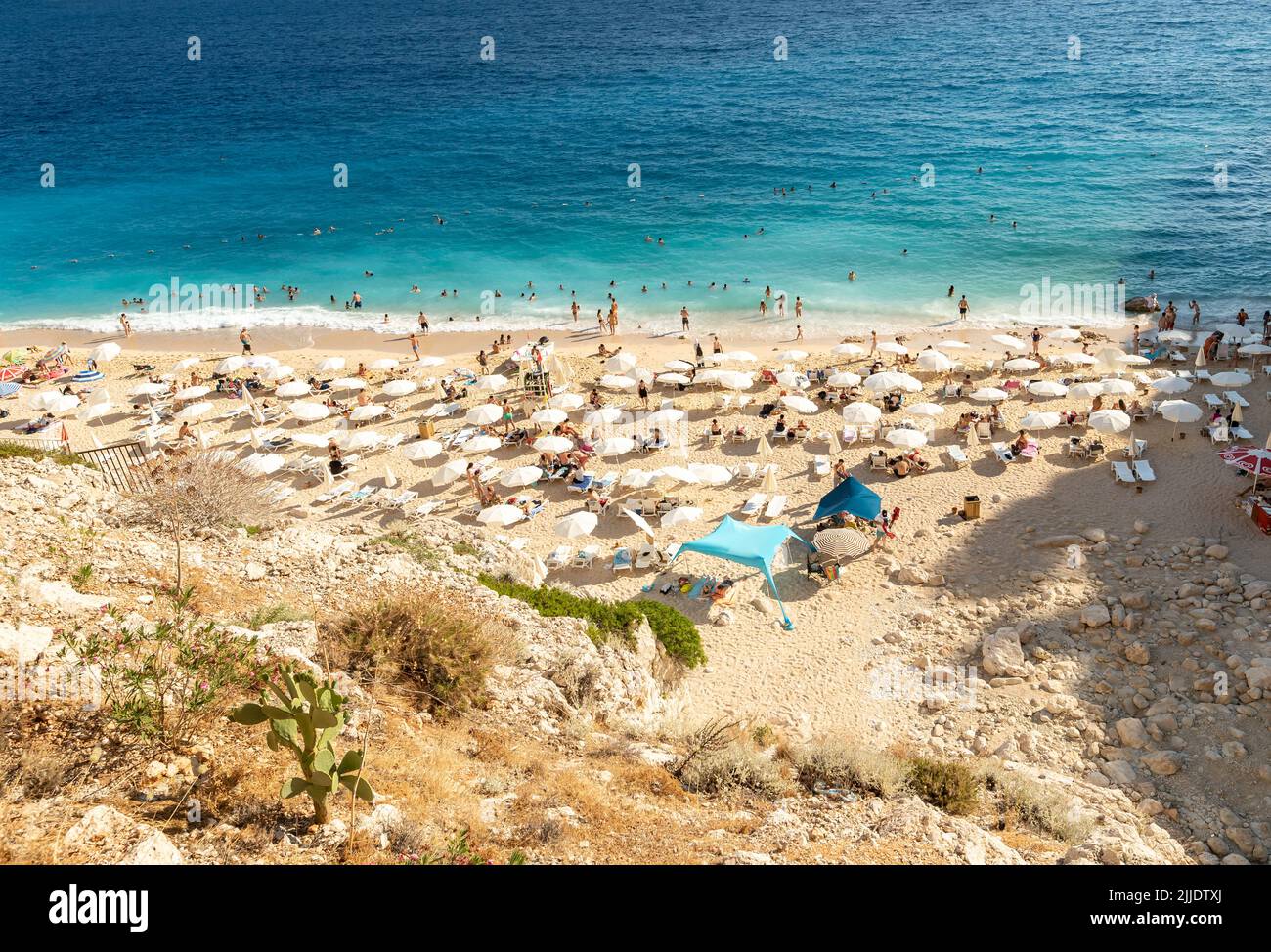 Kaş, Antalya  Turkey - 07.02.2022: Daytime photo of famous Kaputaş beach in Kaş. Stock Photo