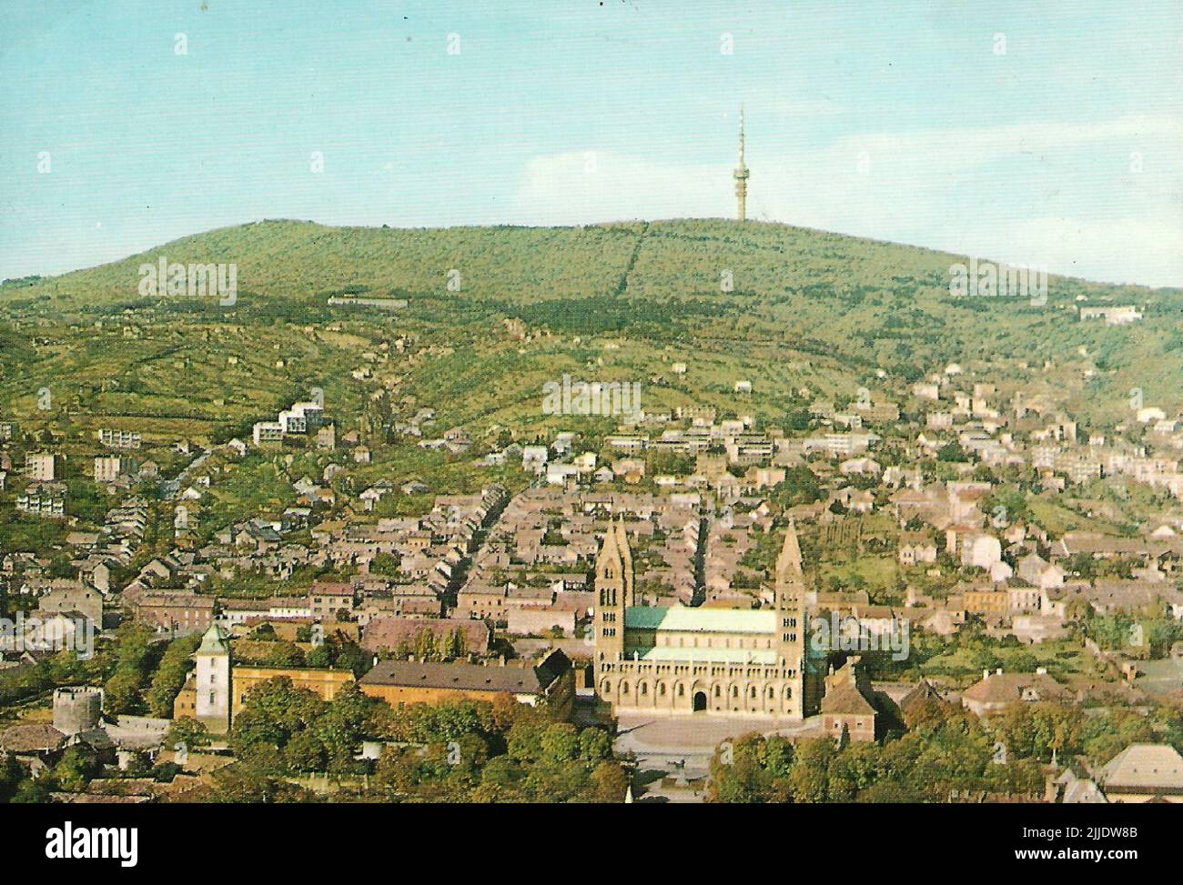 Pécs. Postcard of Pécs (aerial photo), with the Cathedral and the TV tower. The Local History Collection of Csorba Gyz Könyvtár Library has been collecting photos and postcards related to Baranya County since January 1966. According to the data updated on 1st February 2016, the collection consists of 11,565 copies. As the result of the digitisation project that started in 2012, the Collection includes about 59,000 black-and-white and coloured records of different sizes and types, which are searchable through the electronic catalogue. The famous postcard collector Tibor Endre Tóth has procured Stock Photo