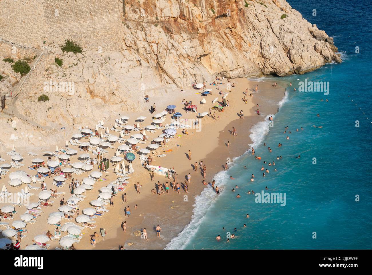 Kaş, Antalya  Turkey - 07.02.2022: Daytime photo of famous Kaputaş beach in Kaş. Stock Photo