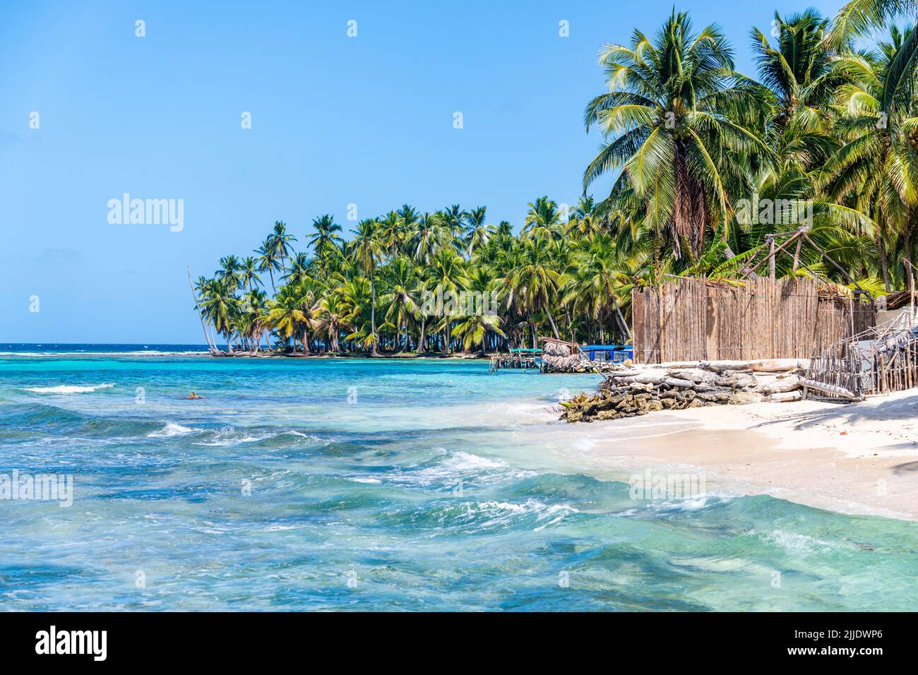 A beach in the San Blas Islands in Panama Stock Photo