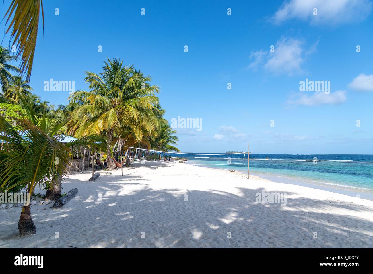 An empty volleyball court on an island in the San Blas Islands in Panama Stock Photo