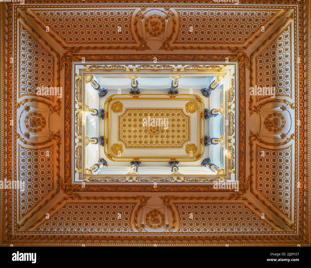 The ceiling of the central lobby of Lancaster House in Mayfair, London, which was used in the filming of The Crown. Photo date: Thursday, March 31, 20 Stock Photo
