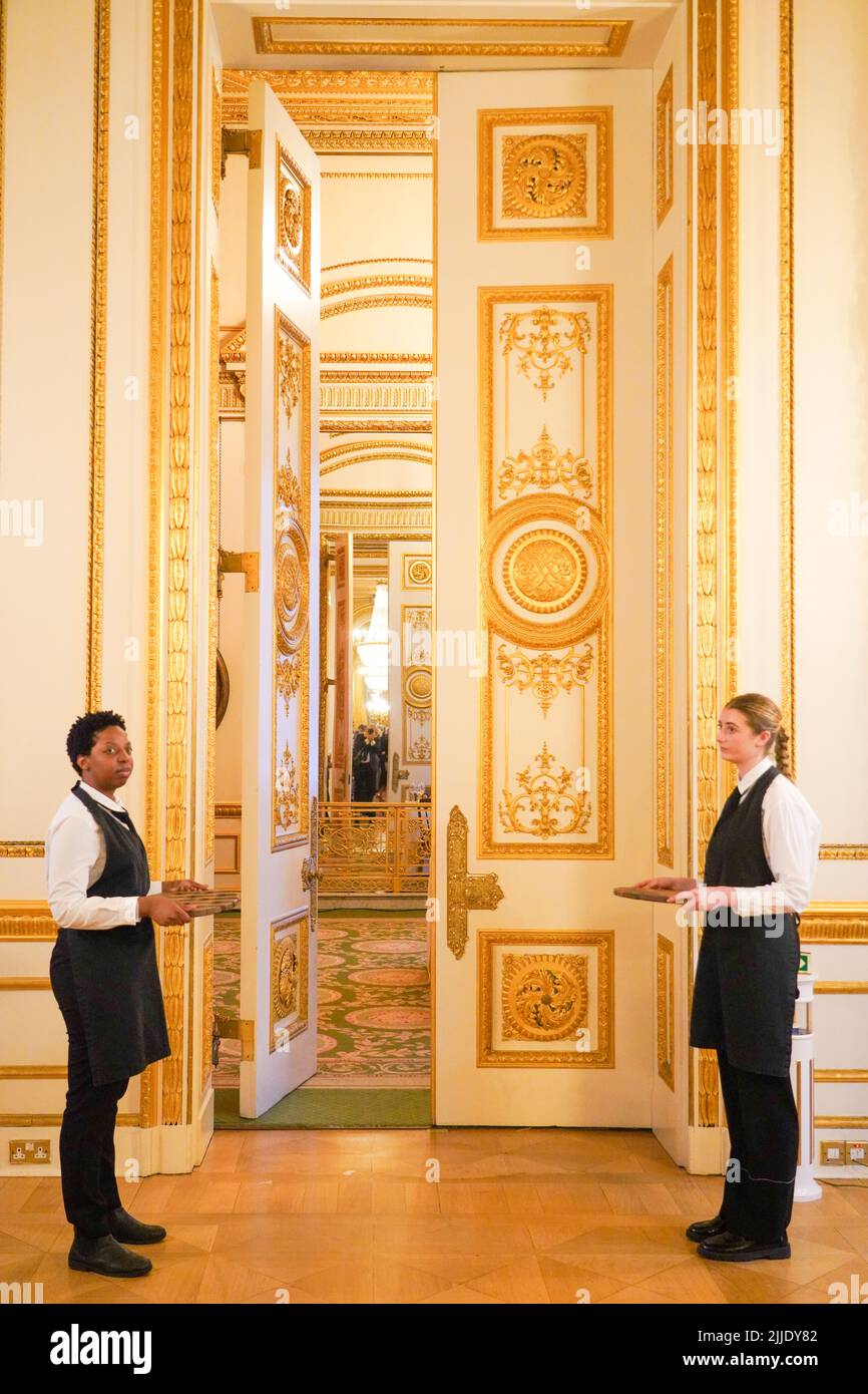 A doorway inside Lancaster House in Mayfair, London, which was used in the filming of The Crown. Photo date: Thursday, March 31, 2022. Photo: Richard Stock Photo