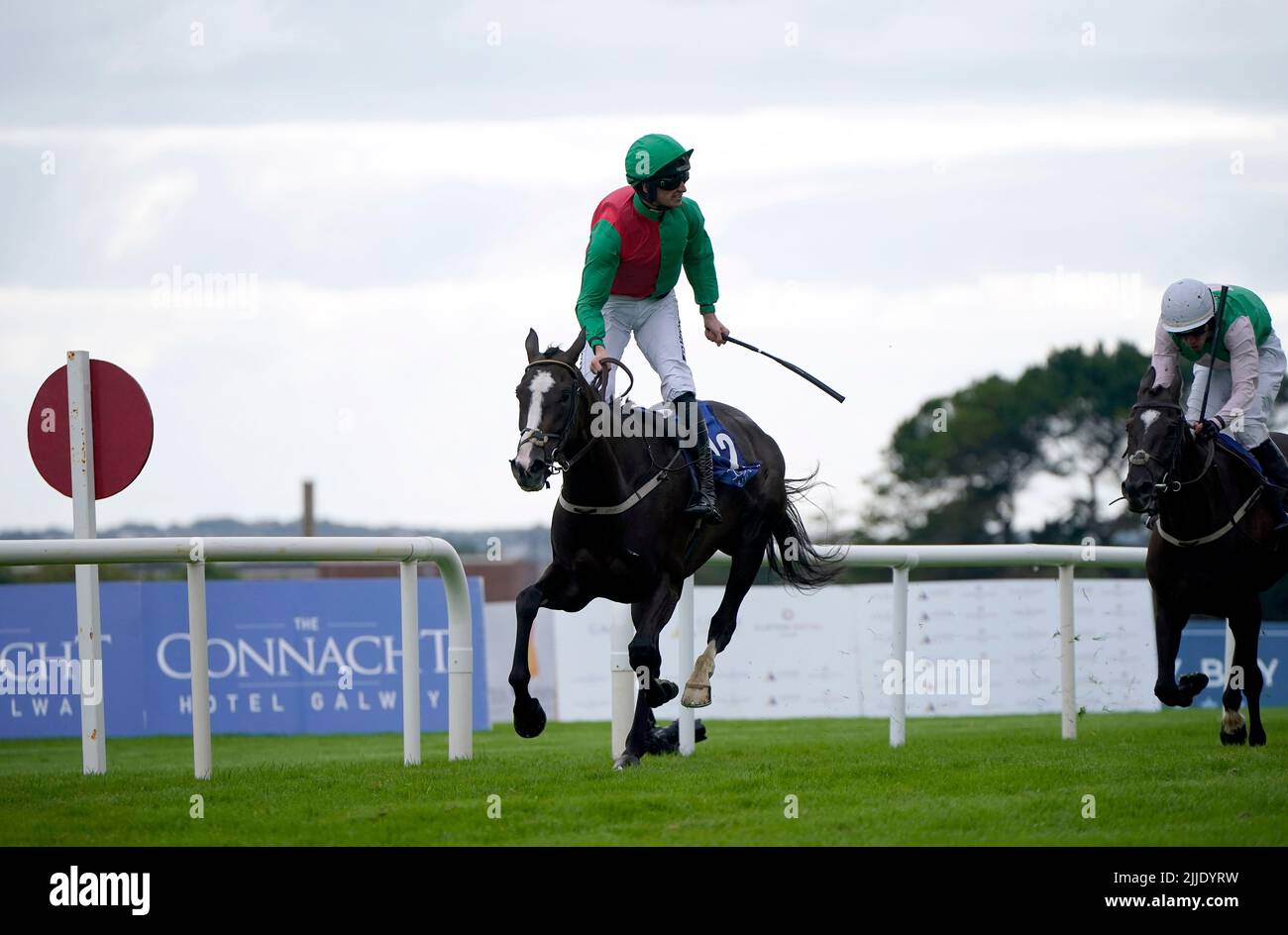 Echoes In Rain ridden by jockey Patrick Mullins on their way to winning the Connacht Hotel (Q.R.) Handicap during day one of the Galway Races Summer Festival 2022 at Galway Racecourse in County Galway, Republic of Ireland. Picture date: Monday July 25, 2022. Stock Photo