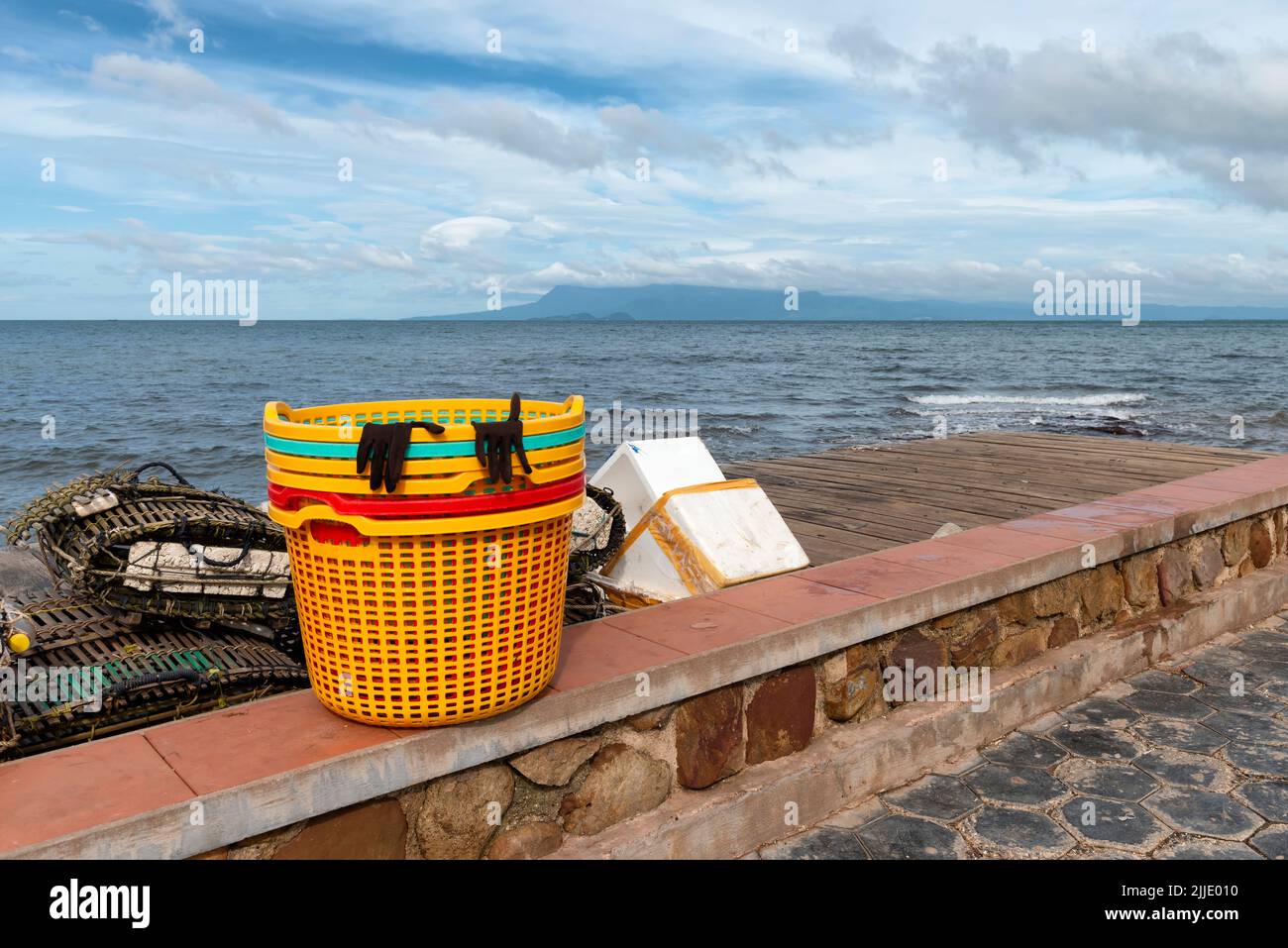 Crab pots and baskets at the Crab Market, in Kep Stock Photo