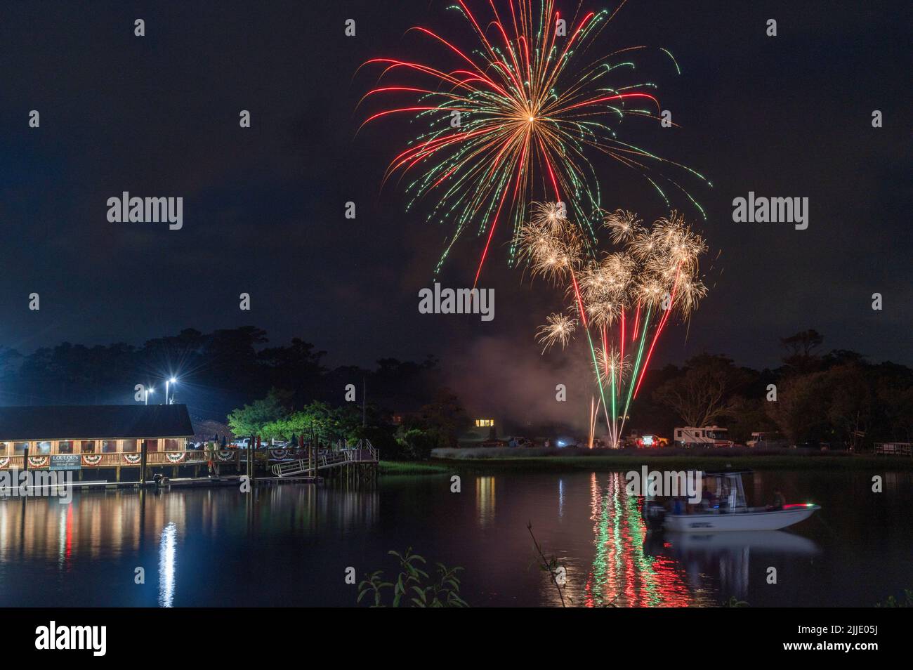 Independence Day fireworks over the inlet at Holden Beach, North