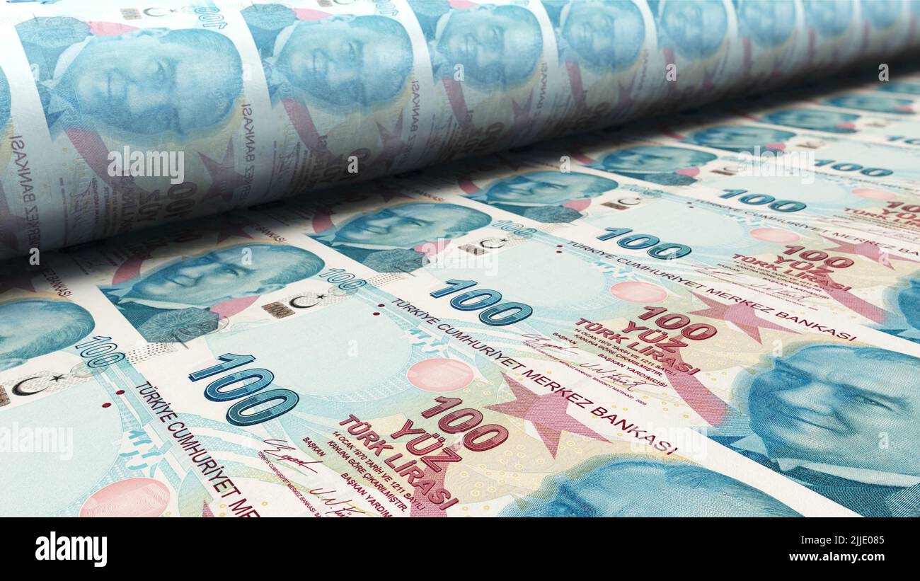 Turkish 100 lira bills are printed Stock Photo