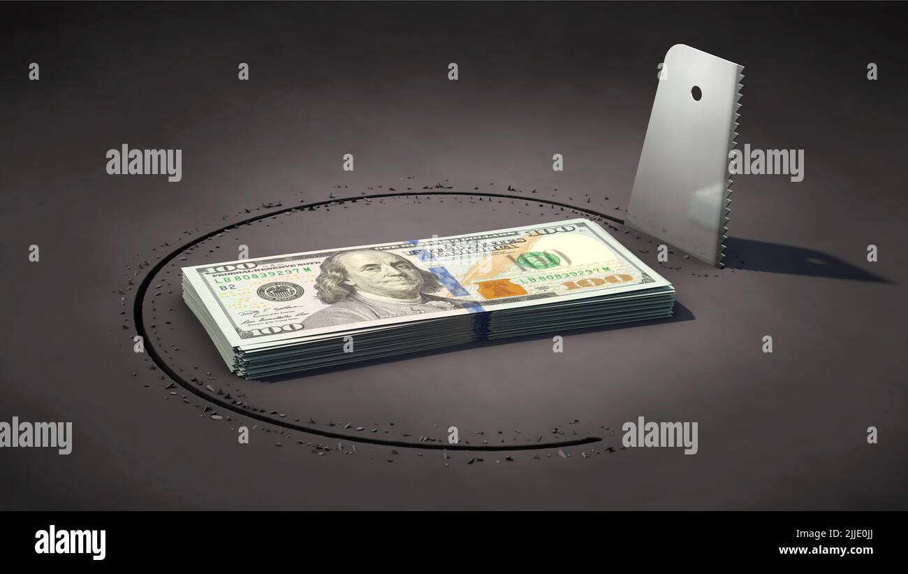 A bundle of US Dollar bills is stolen Stock Photo