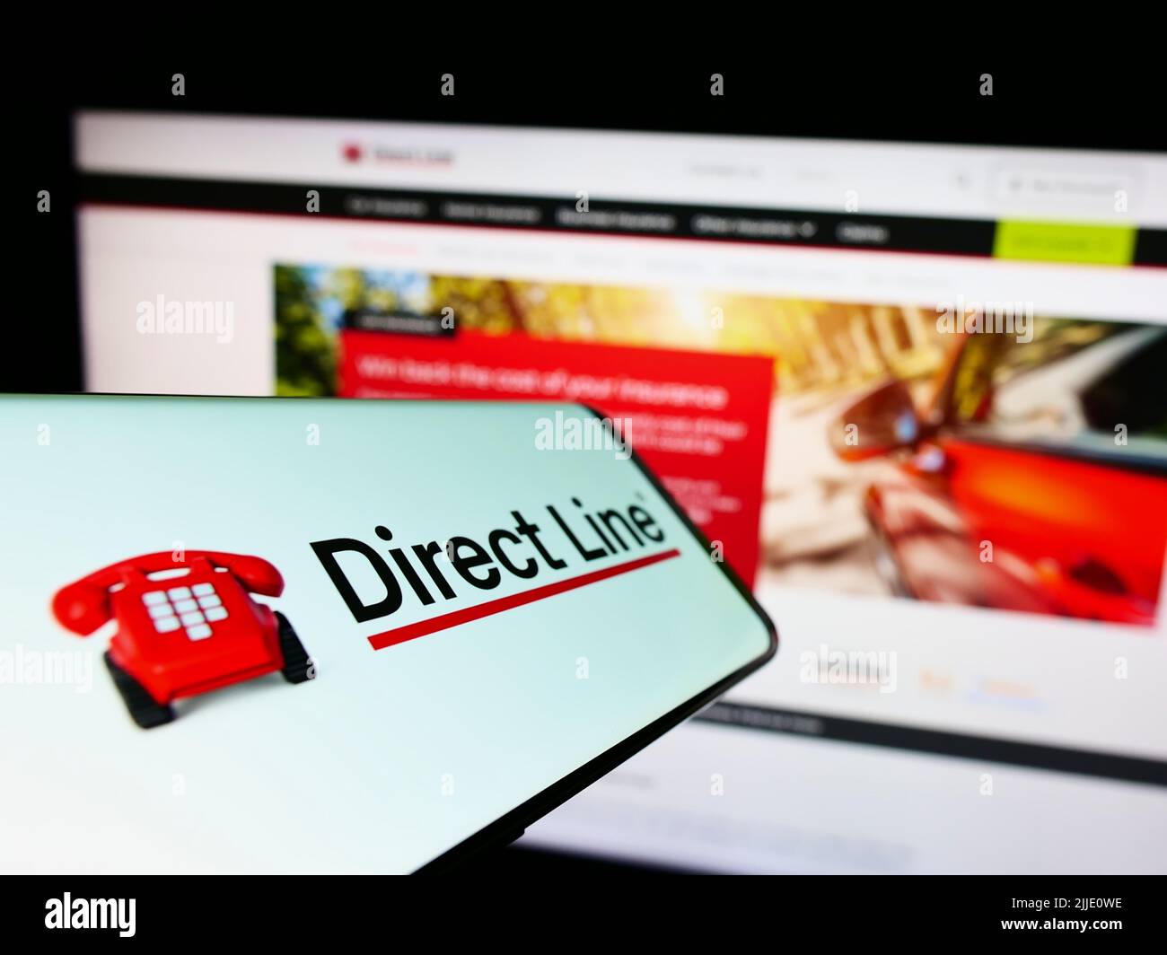 Mobile phone with logo of company U K Insurance Limited (Direct Line