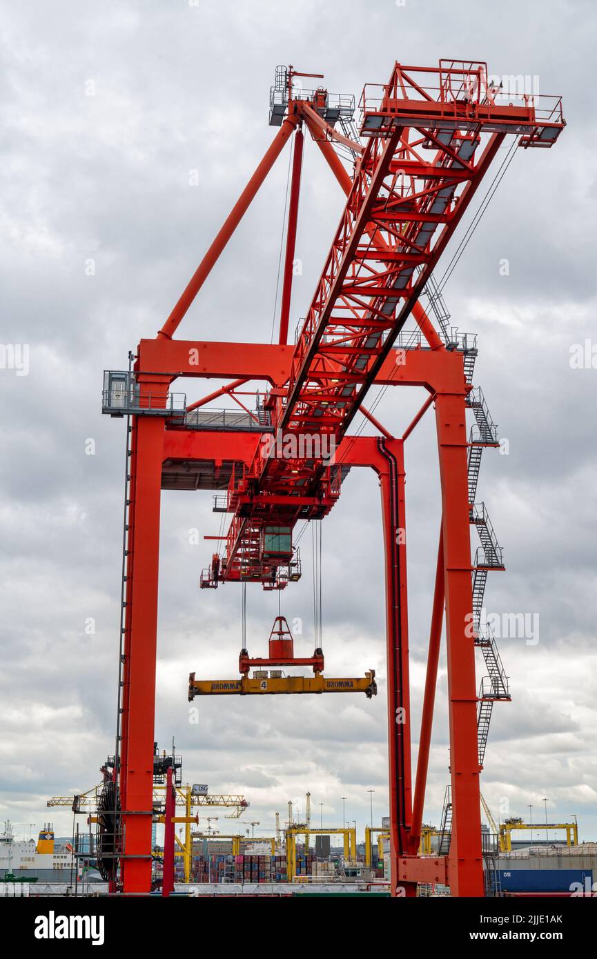 Dublin, Ireland- July 7, 2022: A shipping container crane in Dublin Port Stock Photo