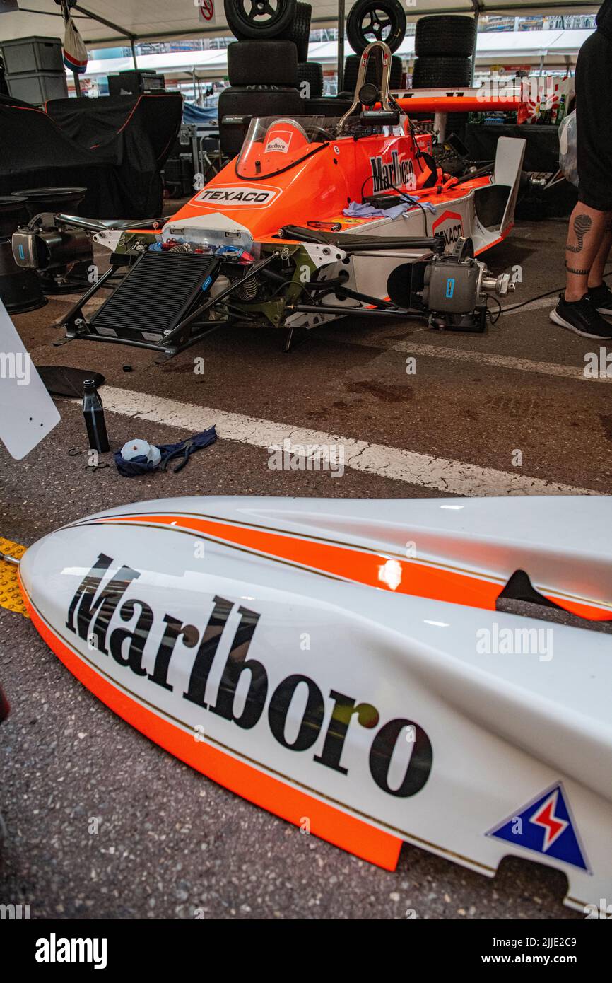 In the pits of the historic Grand Prix in Monaco Stock Photo