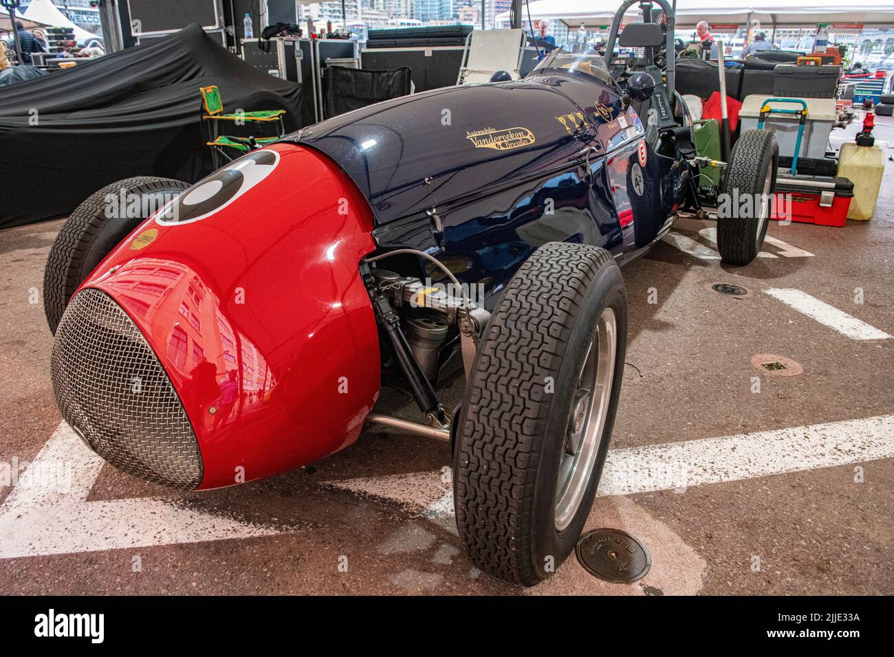 A Cooper Bristol T23 MKII single seater car in the pits of the historic Grand Prix in Monaco Stock Photo